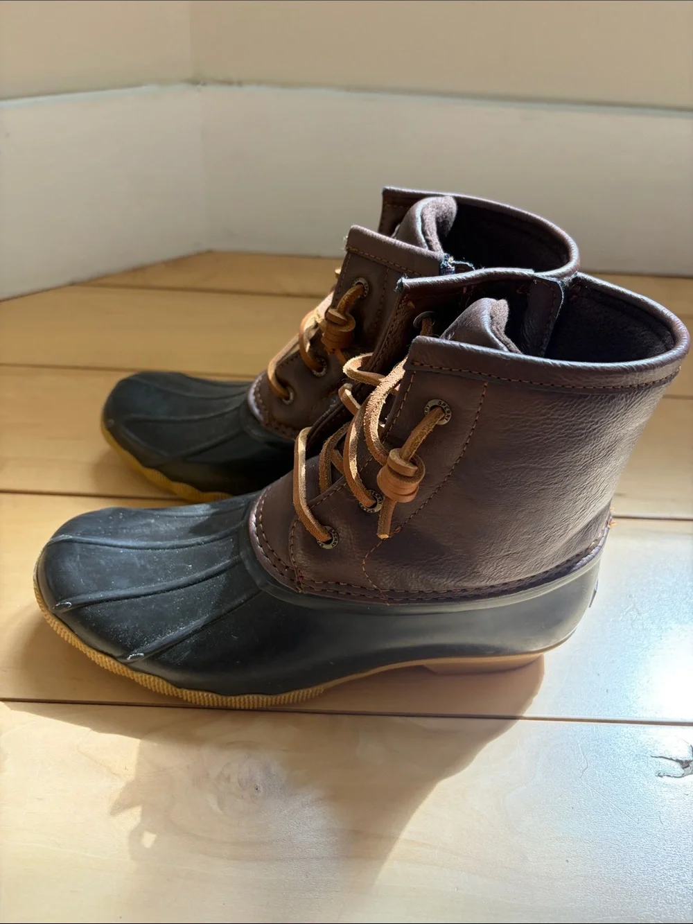 Girls Brown Leather Duck Boots - Classic Waterproof Style